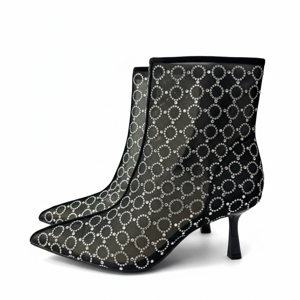 NEW International Concepts Darissa Ankle Bootie Black Rhinestone Spike Heels 6